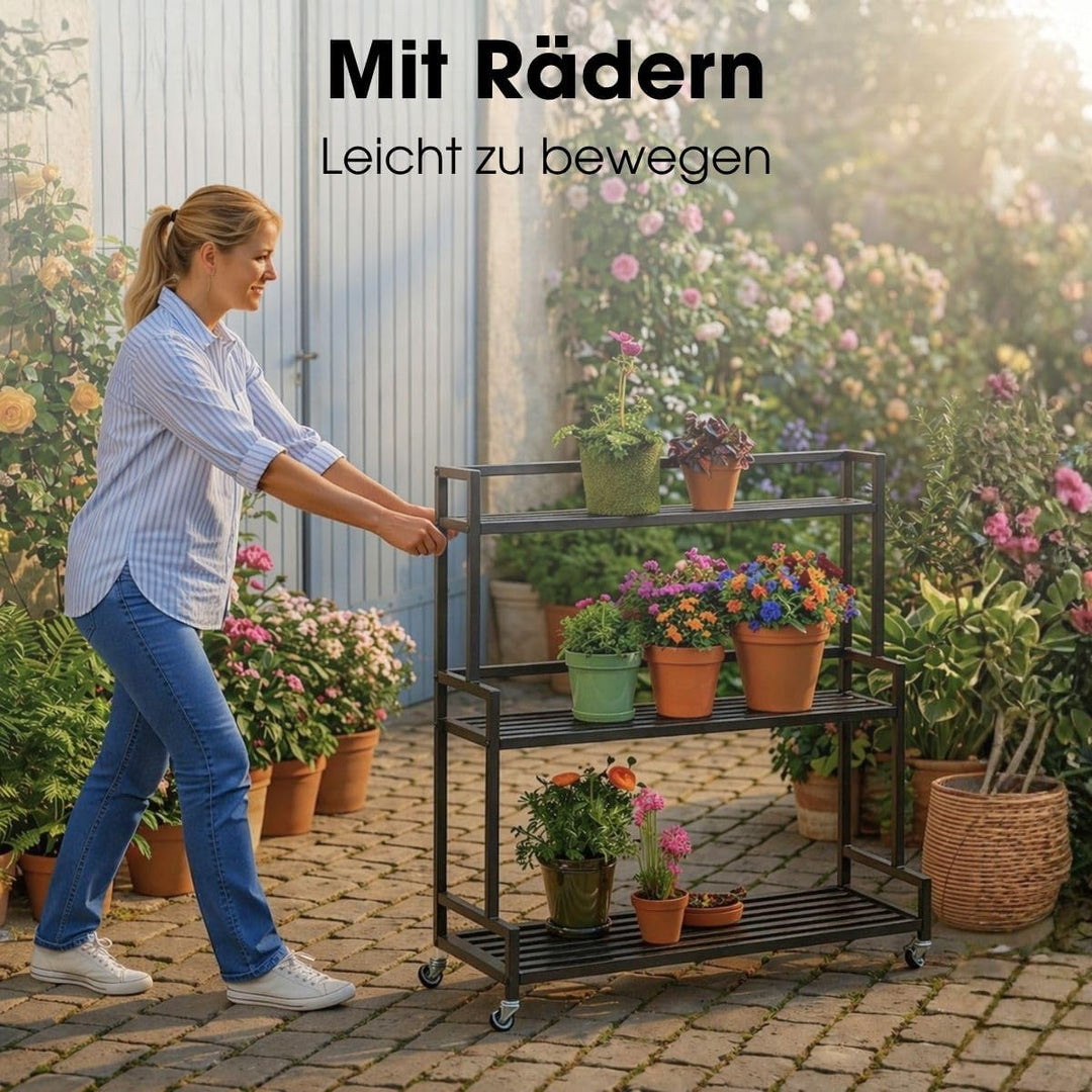 MICA Decorations Greenrax Pflanzenregal auf Rädern - Pflanzenständer für Zimmerpflanzen, Aussenpflan