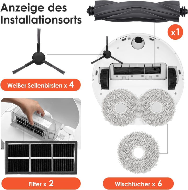 Zubehörset für Dreame L10s Pro Ultra Heat, 6*Staubbeutel 6*Mopp Wischpad 1*Hauptbürste 4*Seitenbürst