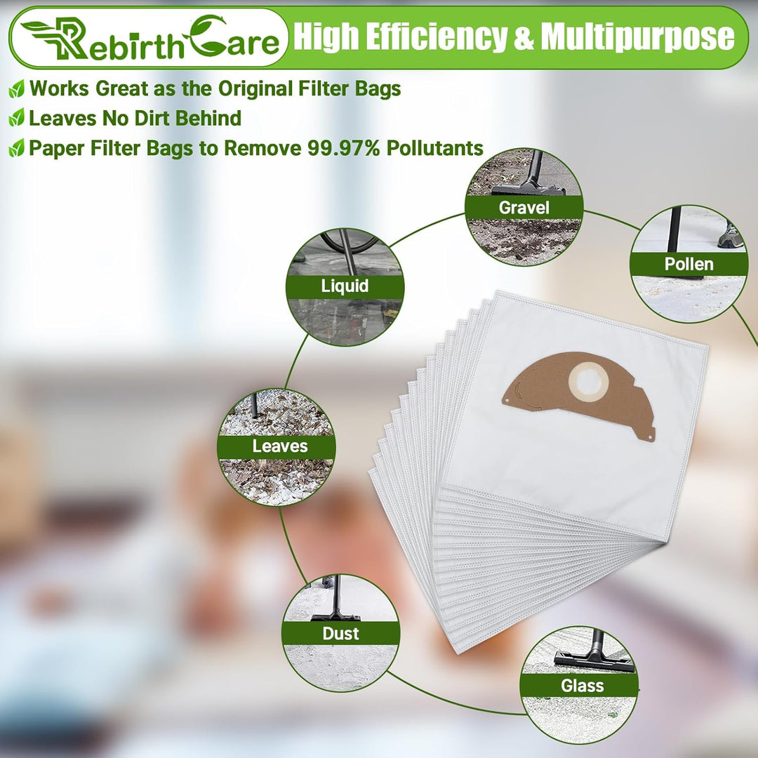 Rebirthcare 15 stück wd2 ersatzbeutel für kärcher 6.904-322.0 mv2 wd 2.200 bis wd 2.550 a2000 bis 20