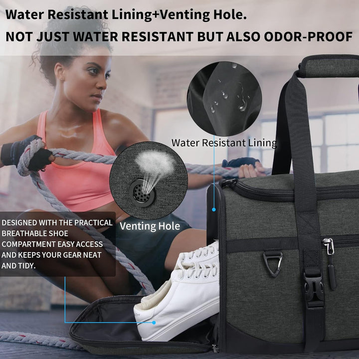 Lubardy Sporttasche Reisetasche Gross 55L Wasserdicht mit Sporthandtuch Schuhfach Nassfach Weekender