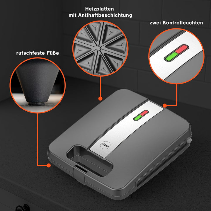 Sandwichmaker XXL für 4 grosse Sandwiches – 1400 W, Antihaftbeschichtung, Schnellaufheizung, automat