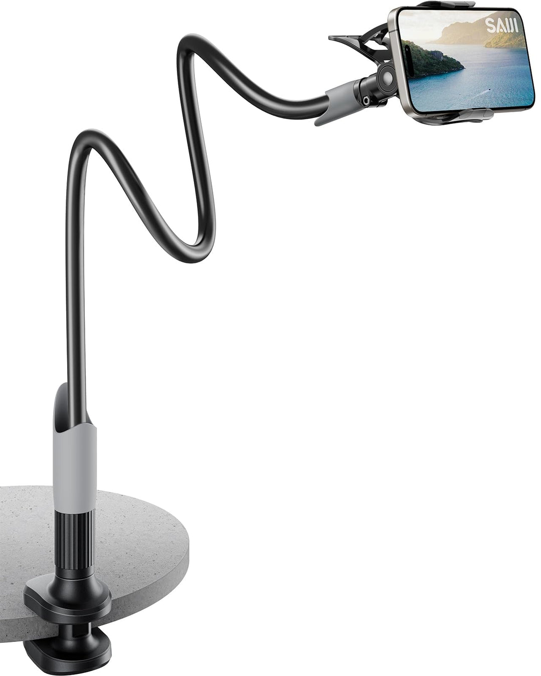 SAIJI Handy Halter für Bett, Schwanenhals Handy Halterung Braun, Braun