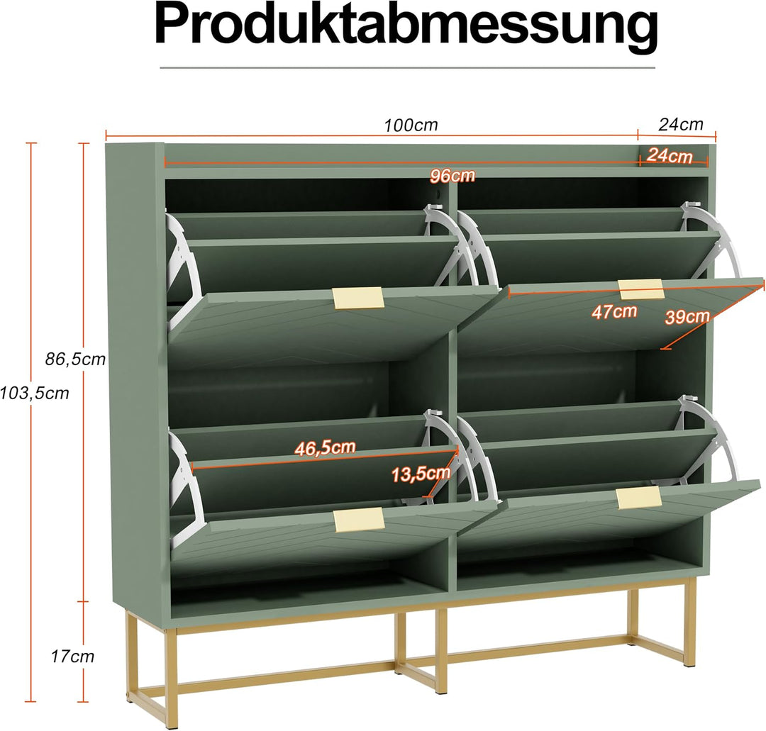 UEV Schuhschrank mit 4 Klappen Schmal,Freistehendes Schuhregal mit Kippschutz, Schuhkommode mit vers