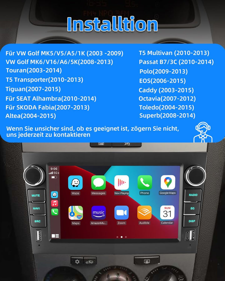 ESSGOO 4+64G Wireless Autoradio Android 14 mit Carplay und Android Auto Für Opel Corsa C/D Zafira B