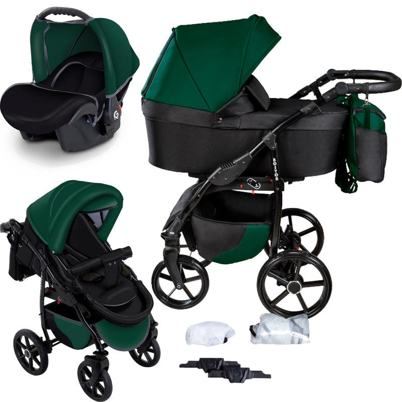 GaGaDumi Boston Kinderwagen 3 in 1 Komplettset mit Autositz - Kombikinderwagen mit grossen Rädern -