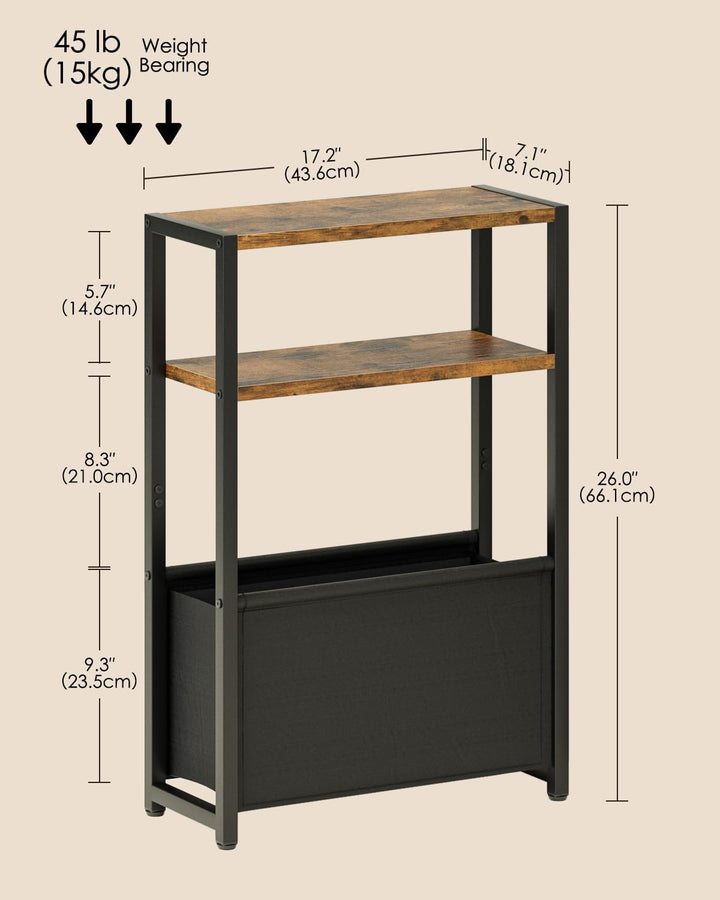 Beistelltisch mit Stauraum, 3-stufiger Schmaler Beistelltisch mit Beutel, schmaler Nachttisch, Klein