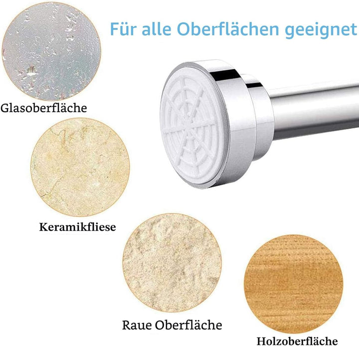 Duschvorhangstange, Edelstahl, ohne Bohren und Rost, rutschfest, verstellbare Spannfederstange, ausz