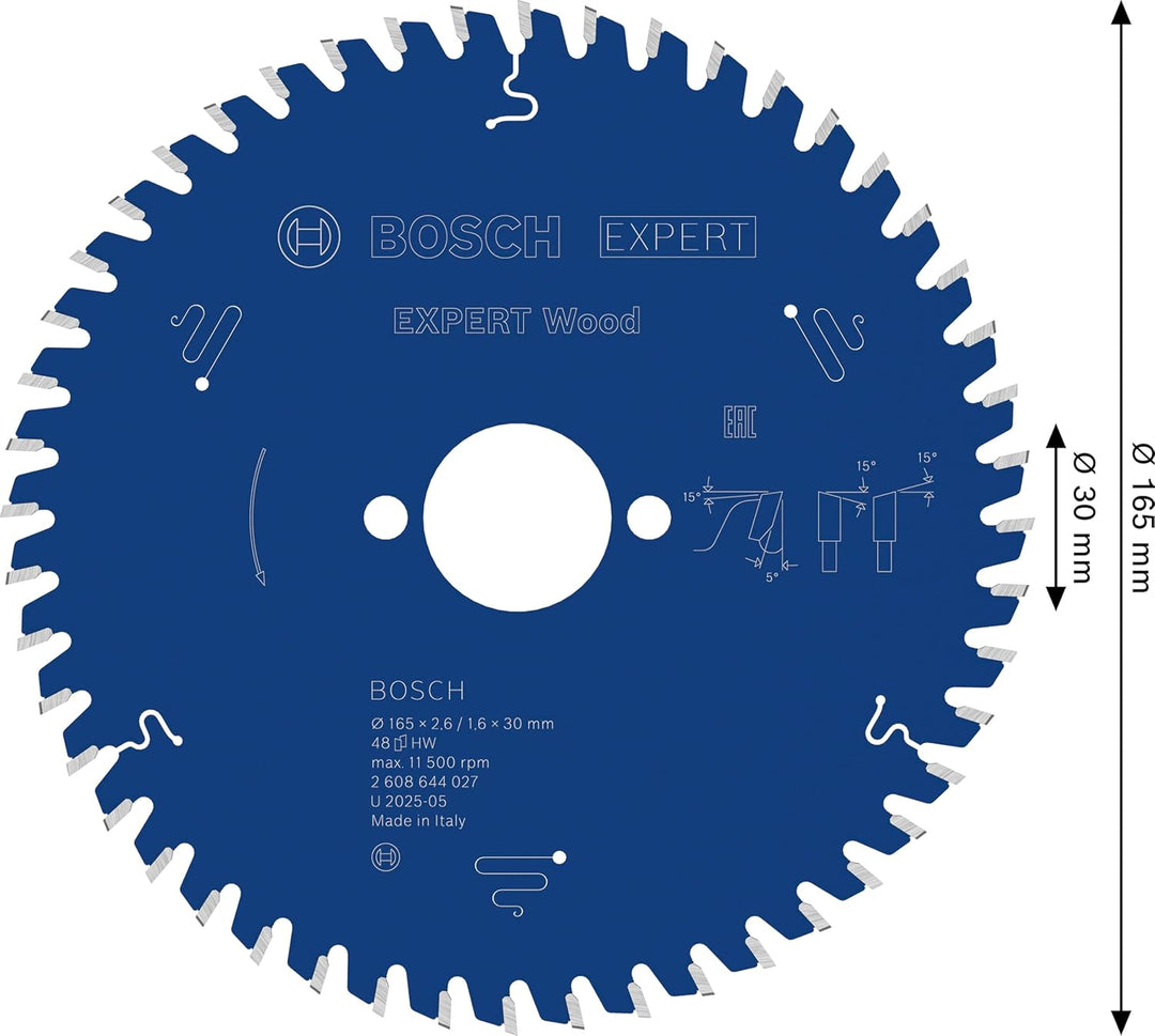 Bosch Professional 1x Kreissägeblatt Expert for Wood (Holz, Sägeblatt Ø 165 x 30 x 2,6 mm, 48 Zähne,