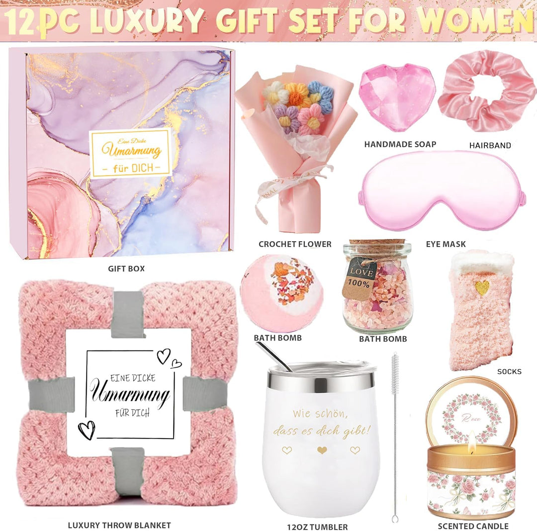 Geburtstags Geschenke set für Frauen Freundin Frau Mama Kollegin Schweste Rosa, Rosa