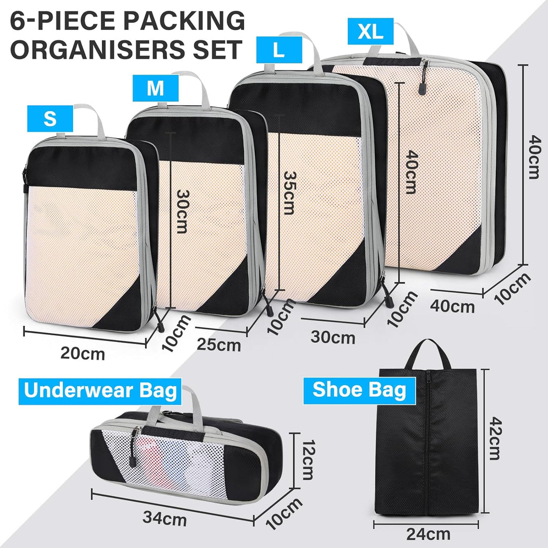 Lubardy Packing Cubes mit Kompression 4-teilig/6-teilig Koffer Organizer Set Packwürfel Packtaschen