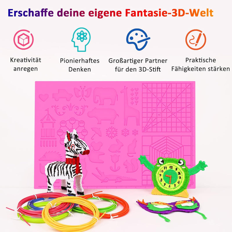 Dikale 3d Drucker Stift Zeichenwerkzeuge Silikonmatte Rosa Gross mit 1,75mm PLA Filament Set 30 Farb