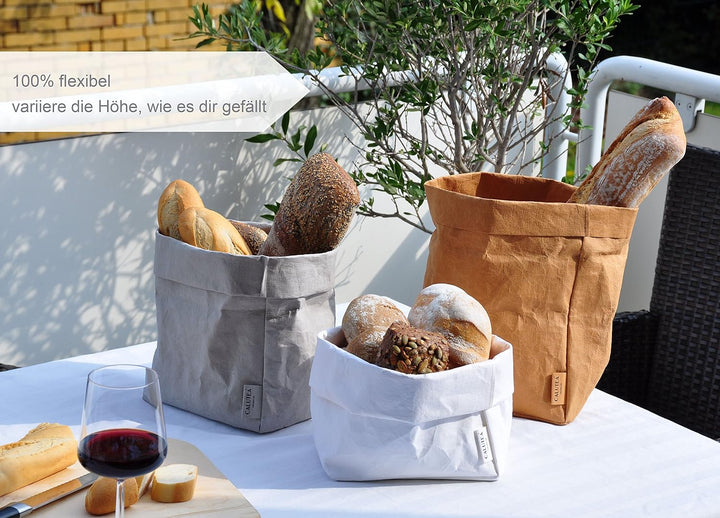 CALUTEA grosser XXL Brotkorb/Sand/modern/veganes Leder als Stoff Alternative/Brottasche/Brötchenkorb
