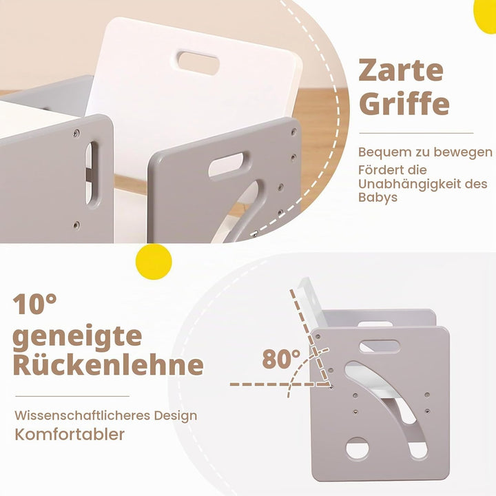 FUNLIO Montessori Beikosttisch und Stuhl-Set für Kleinkinder 1-3 Jahre, höhenverstellbar, Kinder-Tis