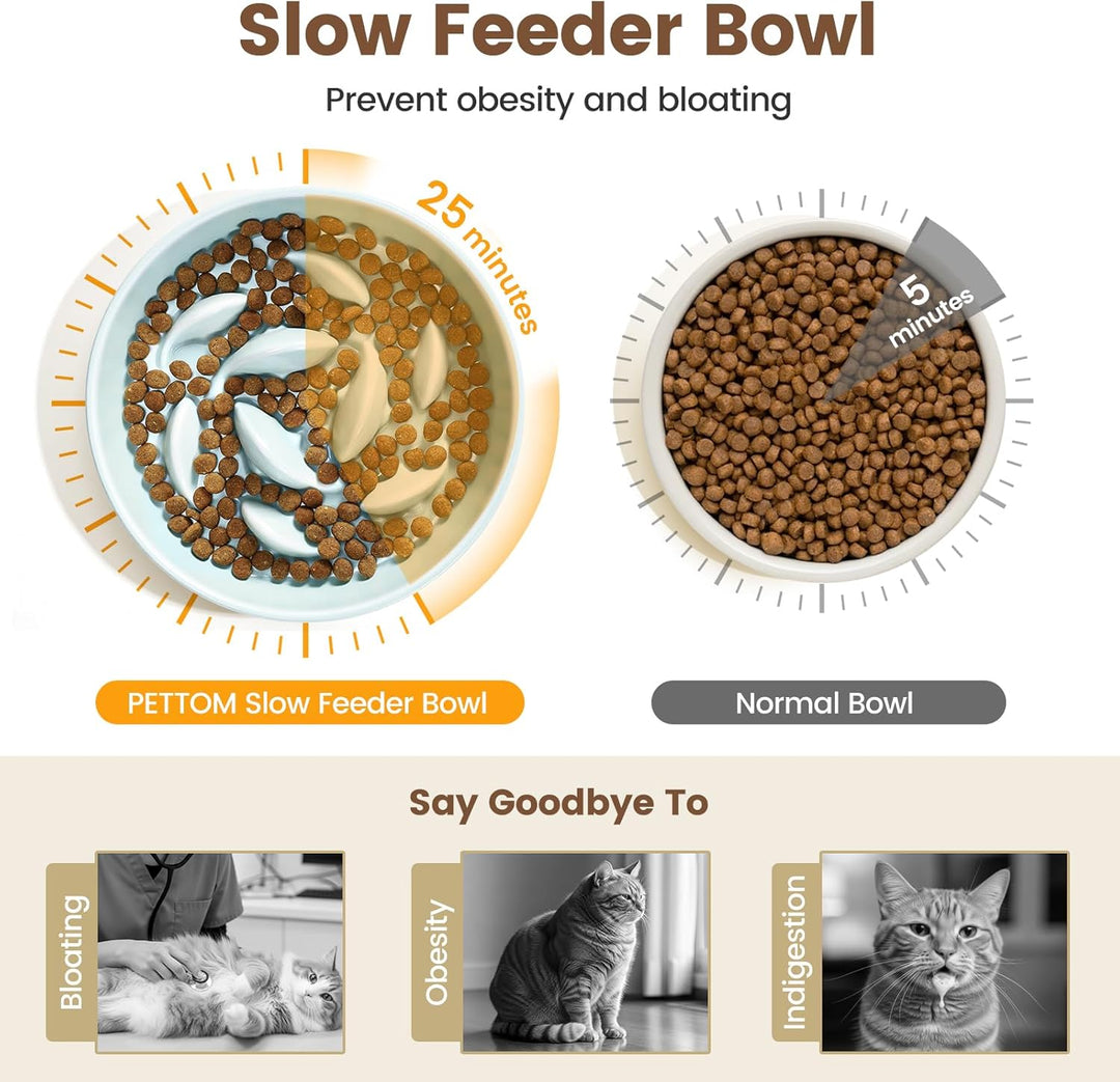 PETTOM Anti Schling Napf Katzen Keramik, Slow Feeder Katze Nassfutter, Langsam Fütterung Katzennapf,