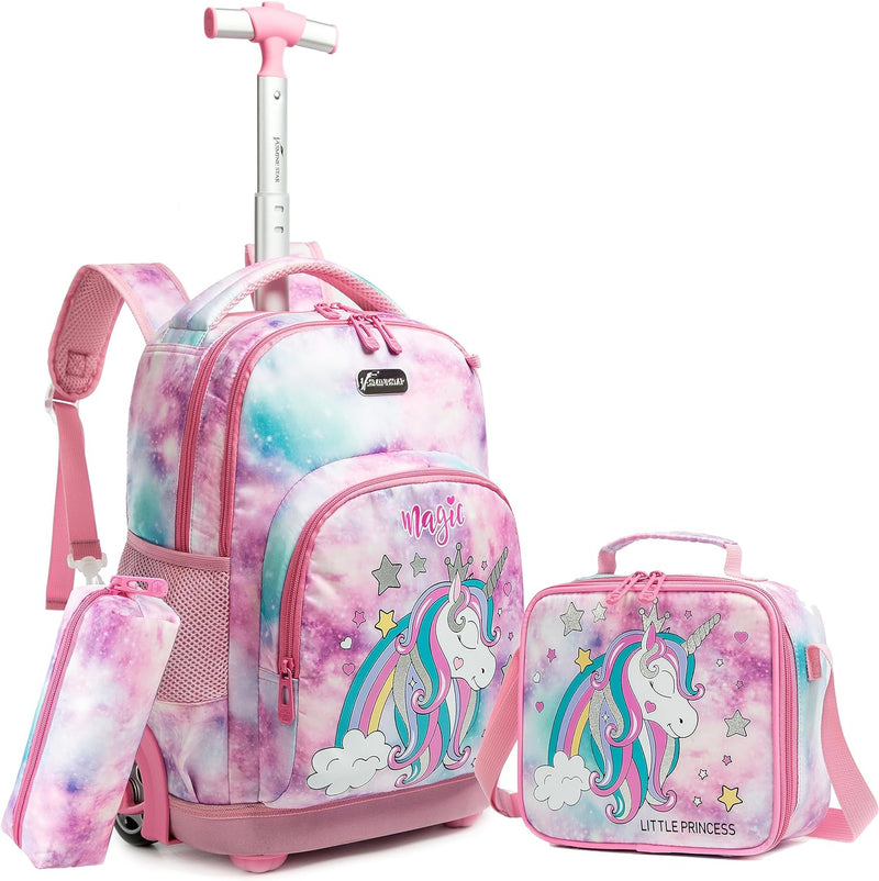 HTgroce Einhorn Trolley Rucksack mit Rollen Schultrolli Mädchen mädchen Schultasche Mit Rollen Schul