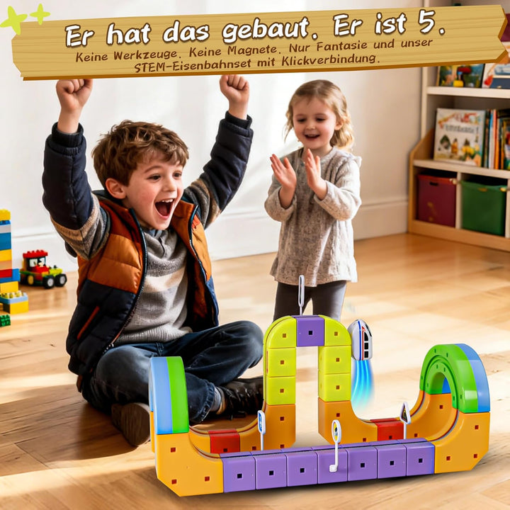 Cubix 3D Zug Set - Cube Track elektrische Kindereisenbahn mit Magic Rail System, STEM Spielzeugzug f