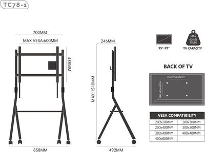 FITUEYES Design Mobiler TV Ständer Rollbar, TV Stand für 55 60 65 70 75 78 Zoll Fernseher bis 45kg,