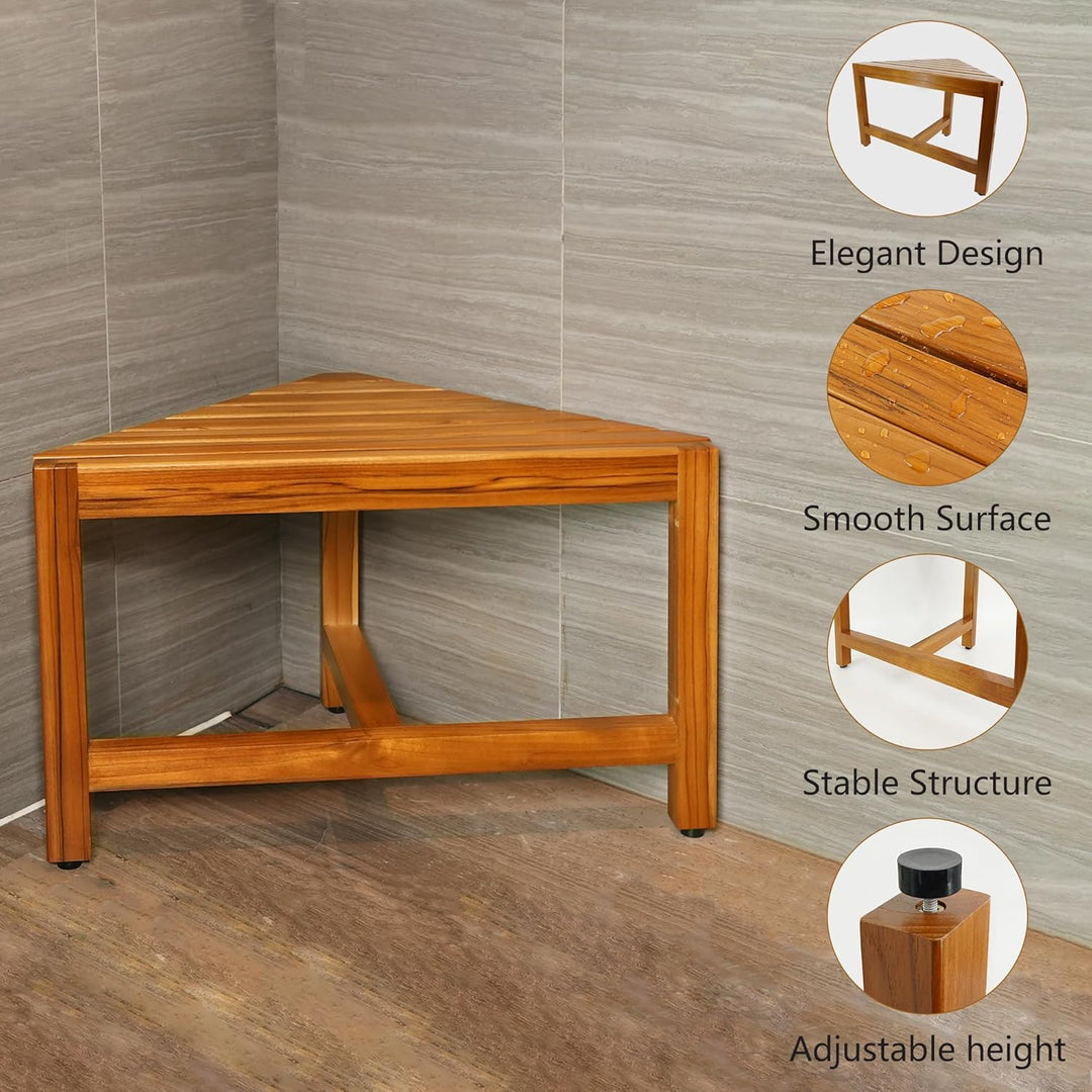 Eck-Duschhocker aus Teakholz,Duschhocker Modern aus Holz, Eck-Duschhocker fürs Badezimmer, Duschhock