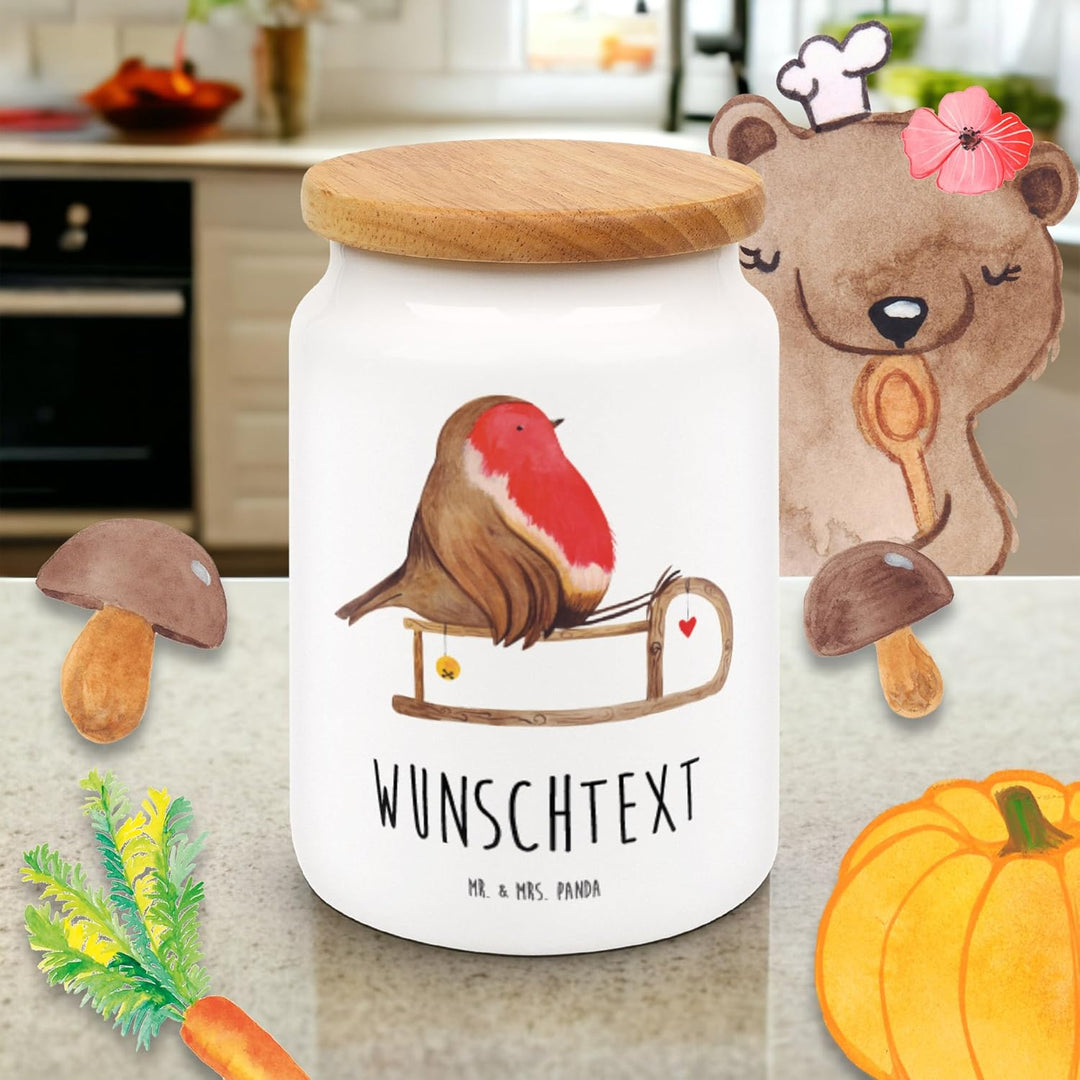 Mr. & Mrs. Panda Kaffeedose Personalisiert Rotkehlchen Schlitten - Personalisierte Geschenke, Dose,