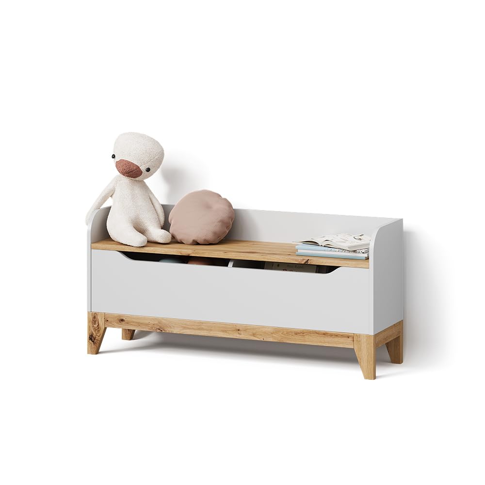 Livinity Spielzeugtruhe Mailo, Weiss/Artisan, 107.2 x 50 cm mit Sitzbank White/Artisan Oak, White/Ar