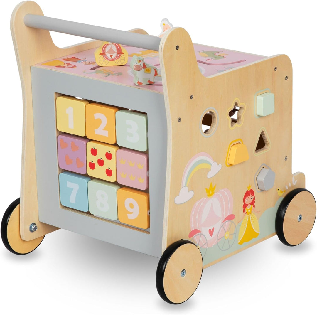 Mamabrum Holzläufer für Kinder, 2in1 Puder, Motorikwürfel, Frühkindspielzeug: Reiter, Sorter, Labyri
