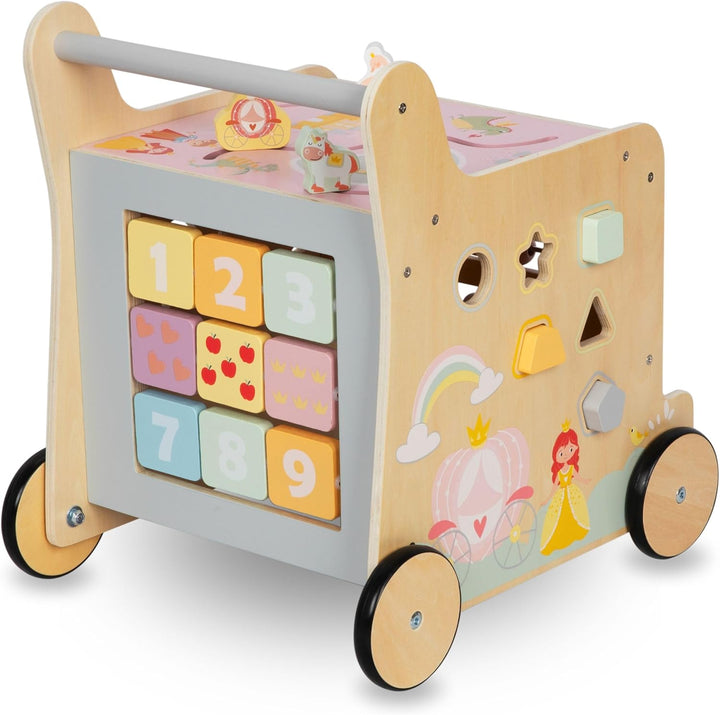 Mamabrum Holzläufer für Kinder, 2in1 Puder, Motorikwürfel, Frühkindspielzeug: Reiter, Sorter, Labyri