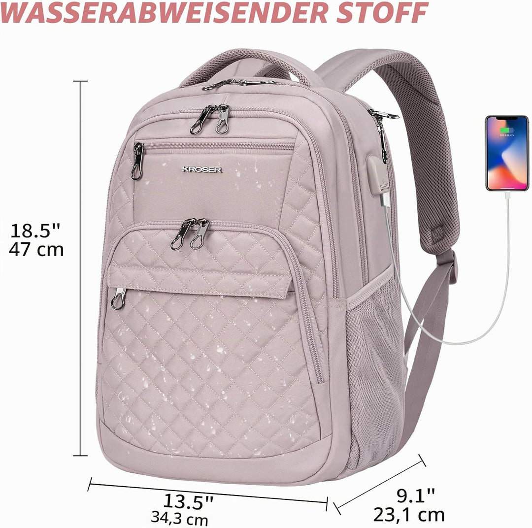 KROSER Laptop Rucksack 17,3'' Business Rucksack Schulrucksack Grosser Wasserdicht Taschen Reise Back