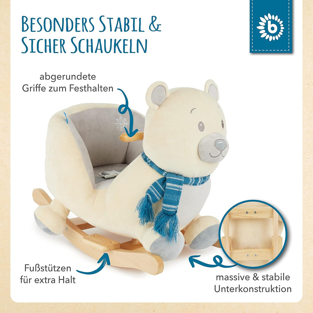 Bieco Plüsch Schaukeltier Eisbär Lars | 60 cm | Kinder Schaukelstuhl mit Sicherheitsgurt | Baby Scha