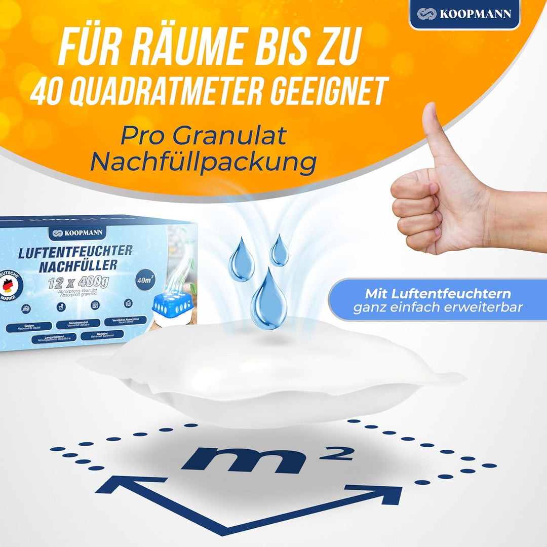 12x Luftentfeuchter Granulat 400g Nachfüllbeutel Set - Nachfüllpack für alle Luftentfeuchter Entfeuc