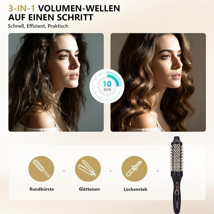 AraSylen Wärmebürste mit Ionen-Technologie | Elektrische Haarbürste für Volumen & Glatte Haare | 38m