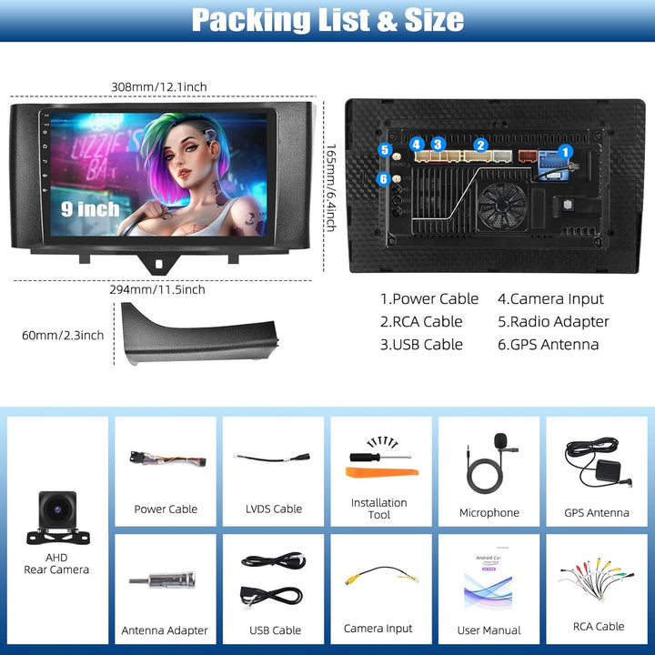 CAMECHO 4+64G Android 15 DSP Autoradio für Mercedes-Benz Smart Fortwo 2011-2015, 9 Zoll 8-Kern Bluet