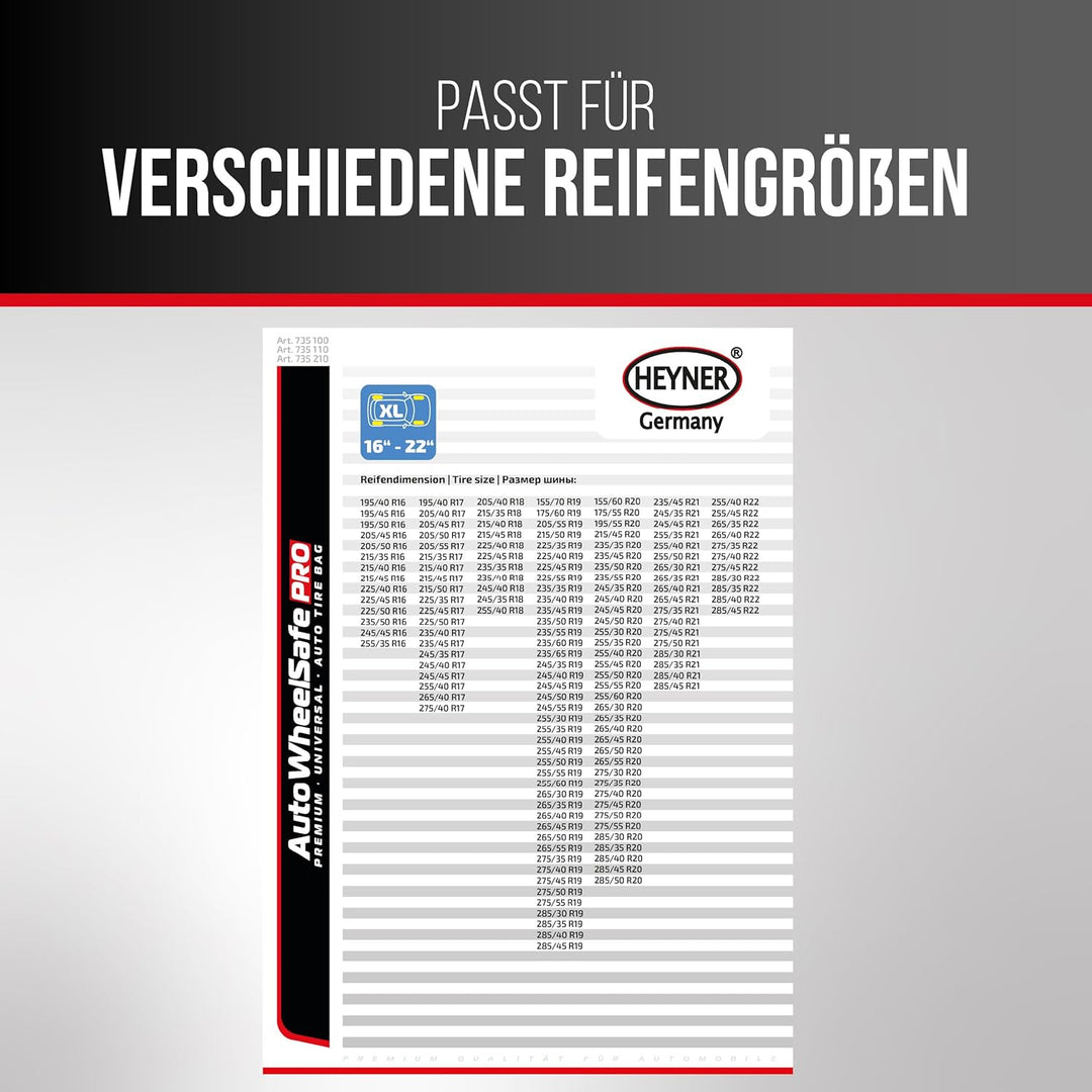 HEYNER® Reifentaschen Set 16-22 Zoll SUV, Reifenschutzhülle, Reifentüten, Reifenschoner, 4er Set 16"