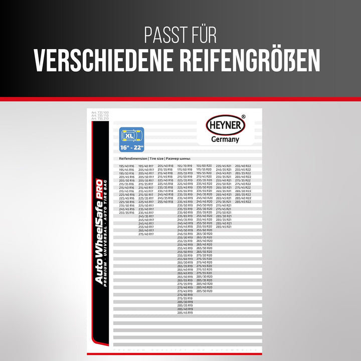 HEYNER® Reifentaschen Set 16-22 Zoll SUV, Reifenschutzhülle, Reifentüten, Reifenschoner, 4er Set 16"