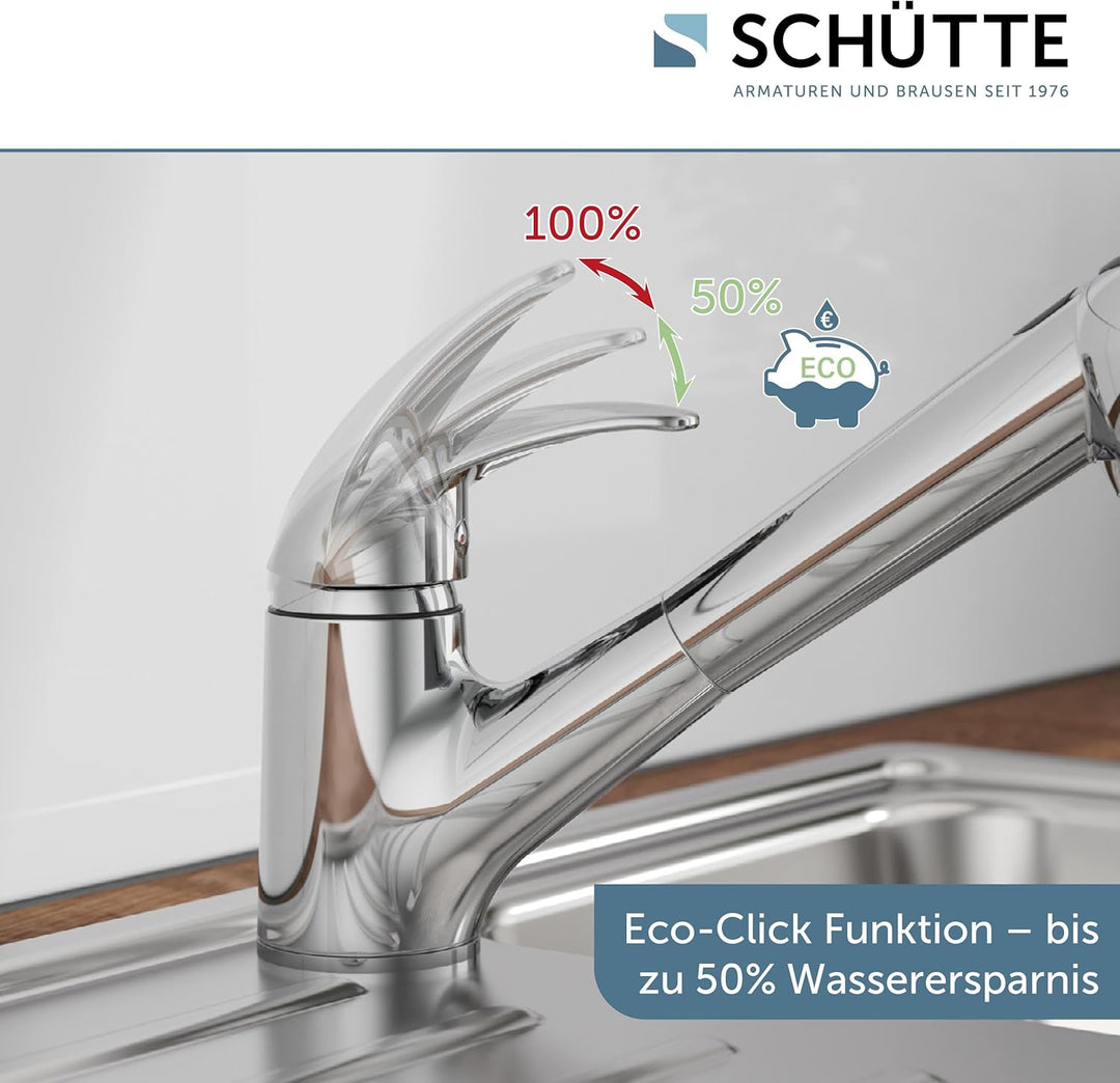 SCHÜTTE 33379 ABERDEEN Niederdruck-Küchenarmatur mit ausziehbarer Geschirrbrause, Wasserhahn für die
