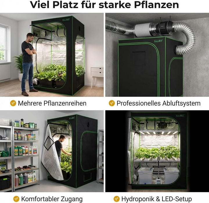 Easy Act Dark Box Growzelt 150x150x220 cm, lichtdichte Indoor-Growbox mit stabilem Gestänge und hoch