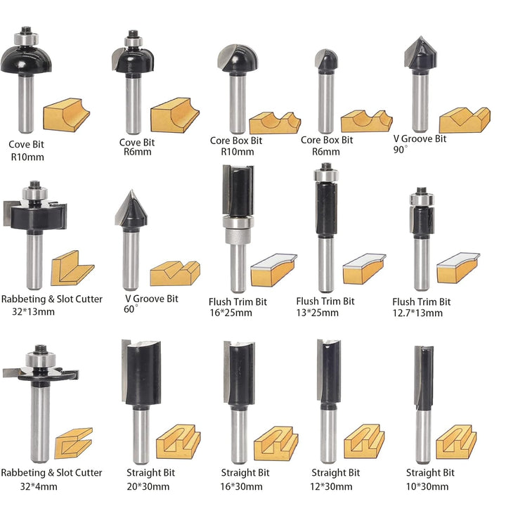 Sinoprotools 30 Stück Oberfräse Fräser Set HM, 8mm Schaft Fräser für Oberfräse,Oberfräser in Holzkof