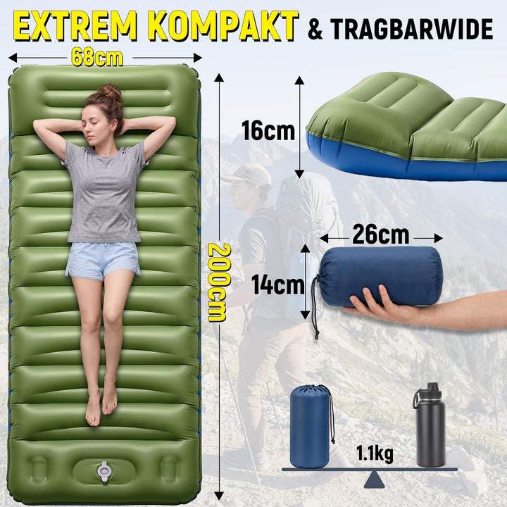 Myxslop Camping Isomatte ,12CM Verdicktes Luftmatratze Camping, Aufblasbare Matratze mit Fusspumpe &amp;