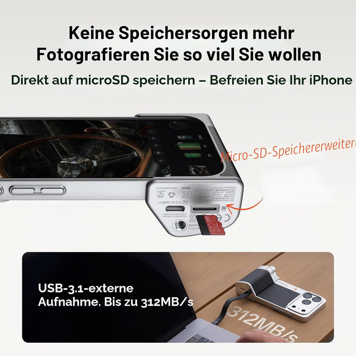 PGYTECH RetroVa Kameragriff Set mit 2,35x Teleobjektiv, für iPhone 16 Pro | All-in-One-Set: Teleobje