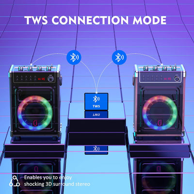 JYX Karaoke-Maschine mit 2 UHF-Funkmikrofonen, Bluetooth-Lautsprecher mit Bass-/Höhen-Einstellung un