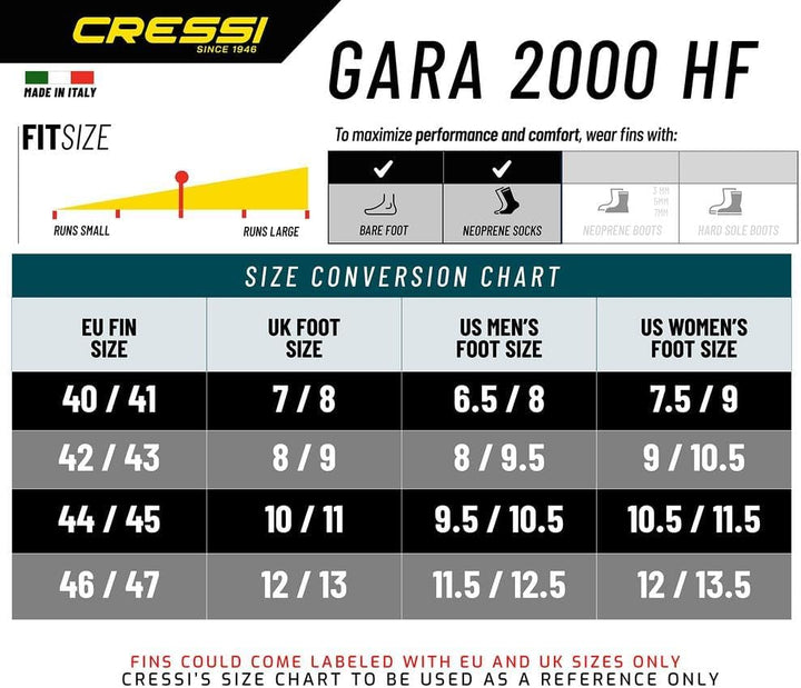 Cressi Gara - Lange Flossen für Apnoe / Freitauchen - High Performance 2000 HF Nero 46/47, 2000 HF N