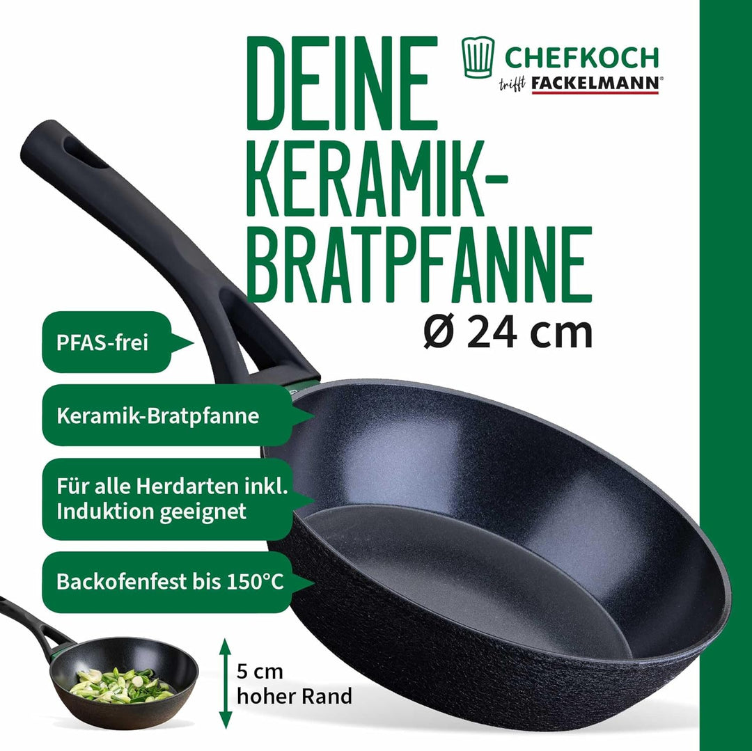 Chefkoch trifft Fackelmann Keramik-Pfanne Hamburg Ø 24 cm – Hochwertige Pfanne aus recyceltem Alumin