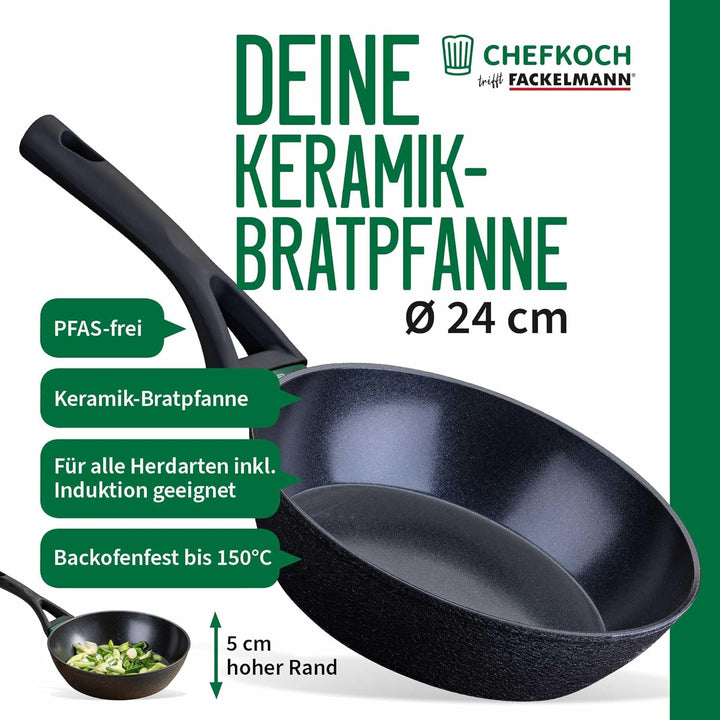 Chefkoch trifft Fackelmann Keramik-Pfanne Hamburg Ø 24 cm – Hochwertige Pfanne aus recyceltem Alumin