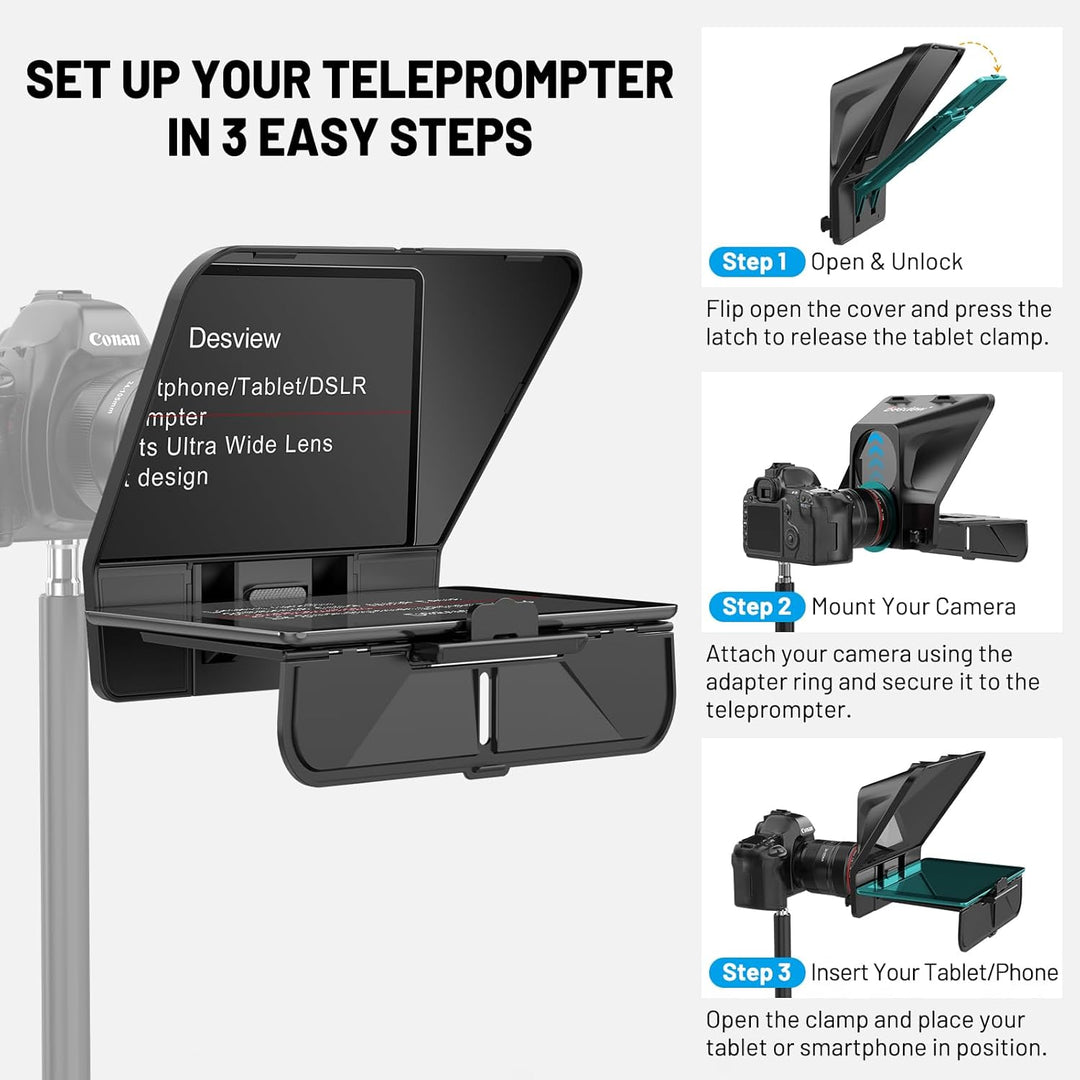 Desview T5 Teleprompter für Smartphone Tablet DSLR-Kamera mit Bluetooth-Fernbedienung & APP, bis 11