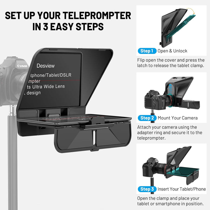 Desview T5 Teleprompter für Smartphone Tablet DSLR-Kamera mit Bluetooth-Fernbedienung & APP, bis 11