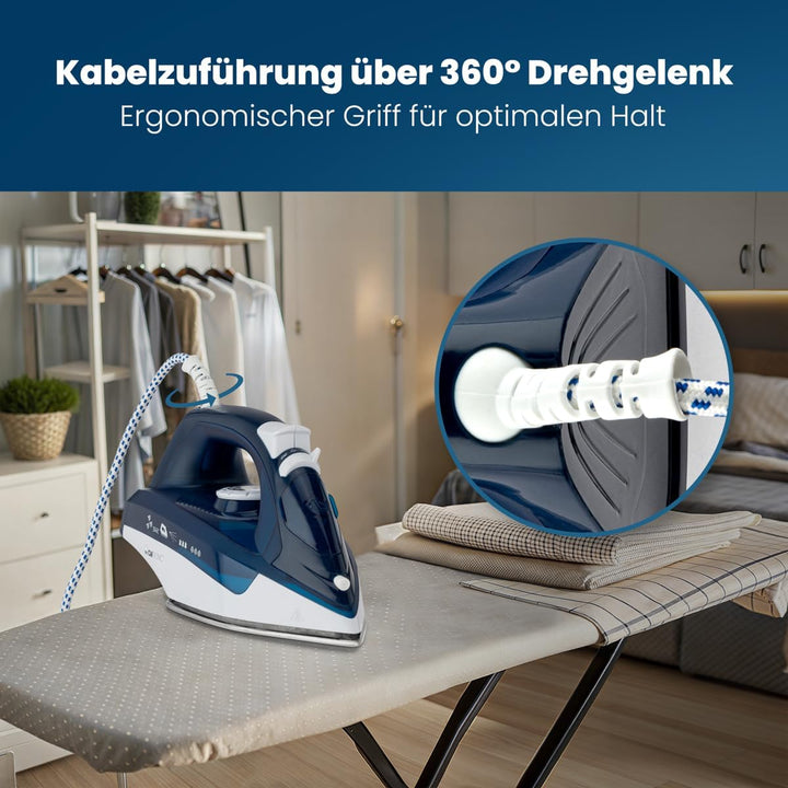 Clatronic DB 3704 Dampfbügeleisen mit 7 Funktionen, Edelstahlspezialsohle, stufenlose Temperaturregu
