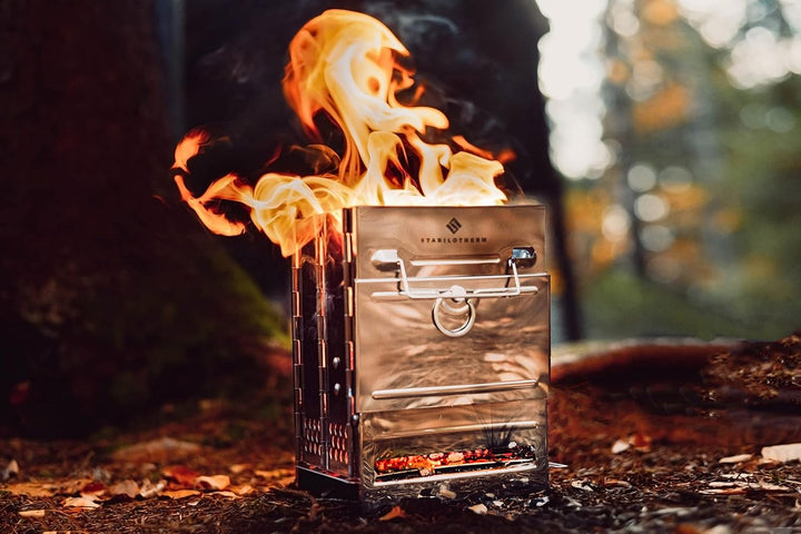 STABILOTHERM Edelstahl Holzkohle-Grill Camping Outddor faltbar | mobiler Grill Camping-Grill Outdoor