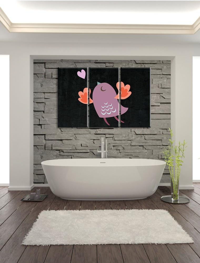 Pixxprint Niedlicher Vogel mit Herz als Leinwandbild/Grösse: 3 Teilig (120x80) cm/Wandbild/Kunstdruc