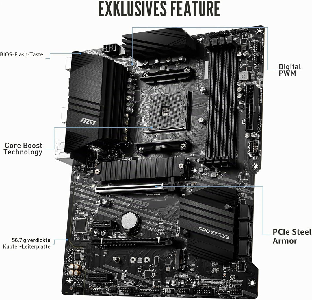 MSI B550-A PRO (AMD AM4, DDR4, M.2, USB 3.2 Gen 2, HDMI, ATX Motherboard) Mainboard B550-A PRO
