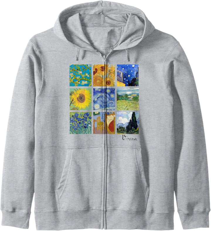 Van Gogh Malerei Collage mit Sonnenblumen, Sternennacht Star Kapuzenjacke