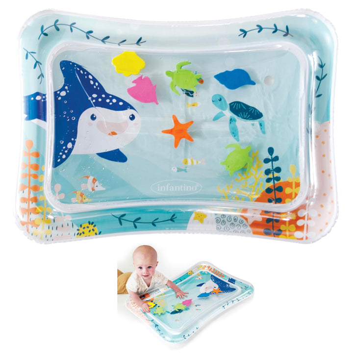 Infantino Jumbo Pat & Play Wassermatte, Wassermatte mit Meeresmotiven, schmutzfreies Wasserspiel für